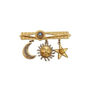 Vintage Signed ULTRA CRAFT Sun Moon And Star Bar Dangling Brooch (A6137)